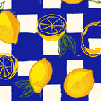 Limoncello Retro Blue Checkered Lemon Coffee Mug Gallery Image 2