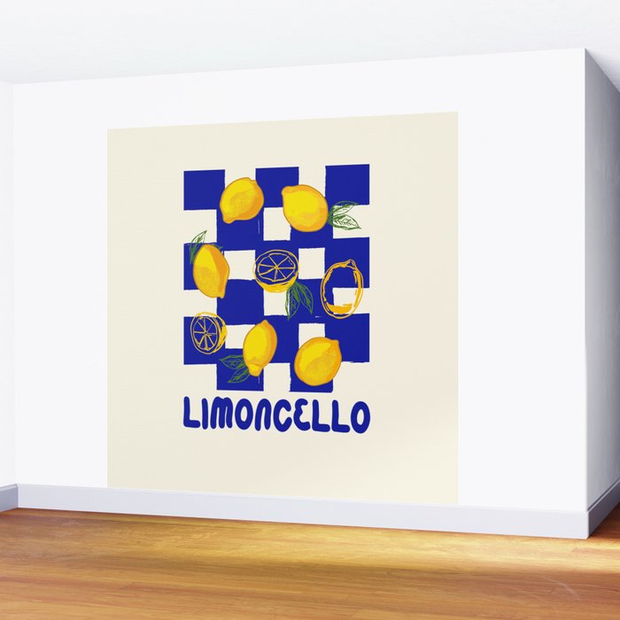 Limoncello Retro Blue Checkered Lemon Wall Mural Gallery Image 2