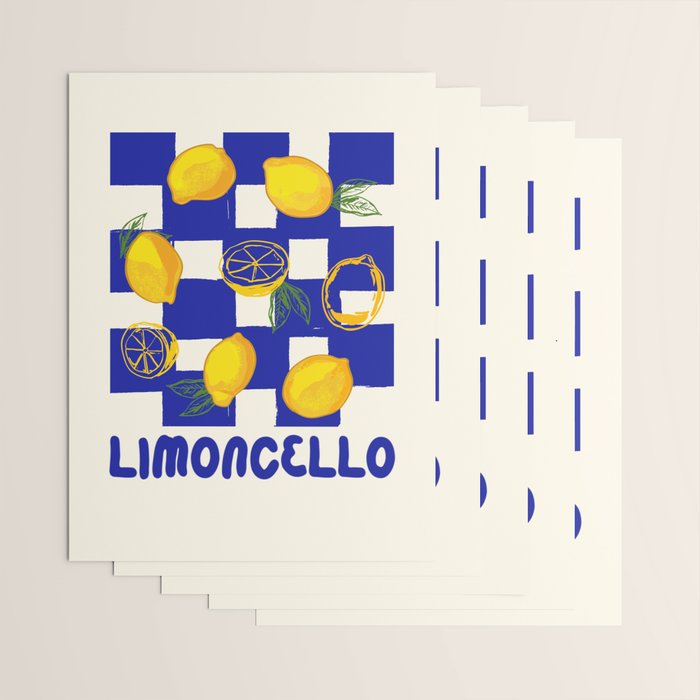 Limoncello Retro Blue Checkered Lemon Wrapping Paper Gallery Image 3