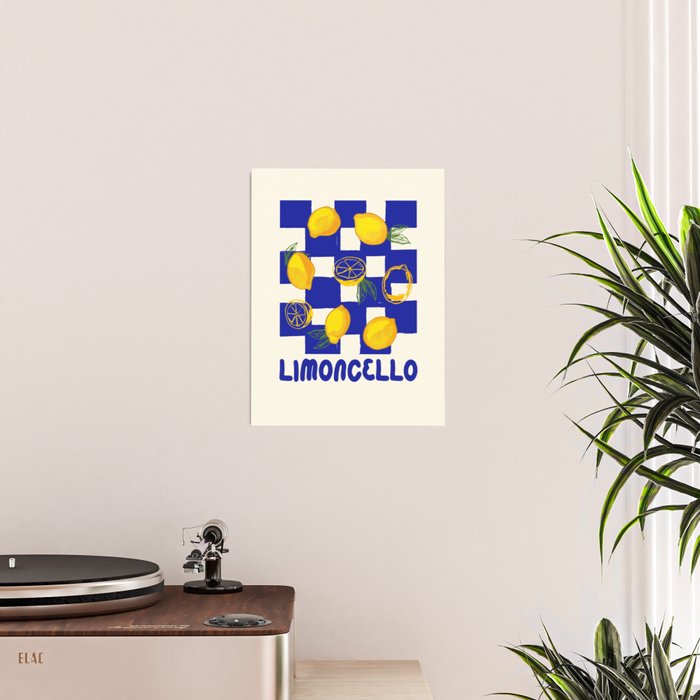 Limoncello Retro Blue Checkered Lemon Poster Gallery Image 2