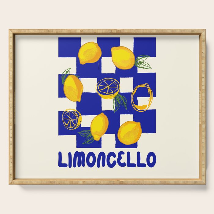 Limoncello Retro Blue Checkered Lemon Serving Tray Gallery Image 1