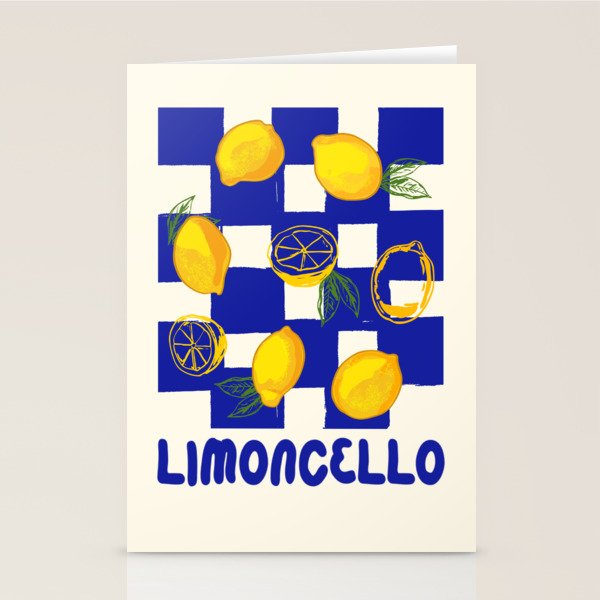 Limoncello Retro Blue Checkered Lemon Stationery Card Gallery Image 2