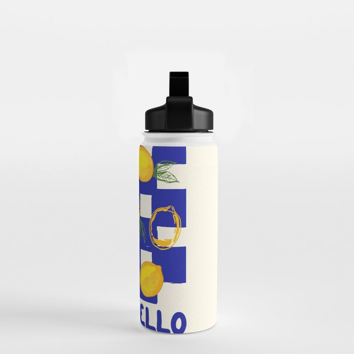 Limoncello Retro Blue Checkered Lemon Water Bottle Gallery Image 2