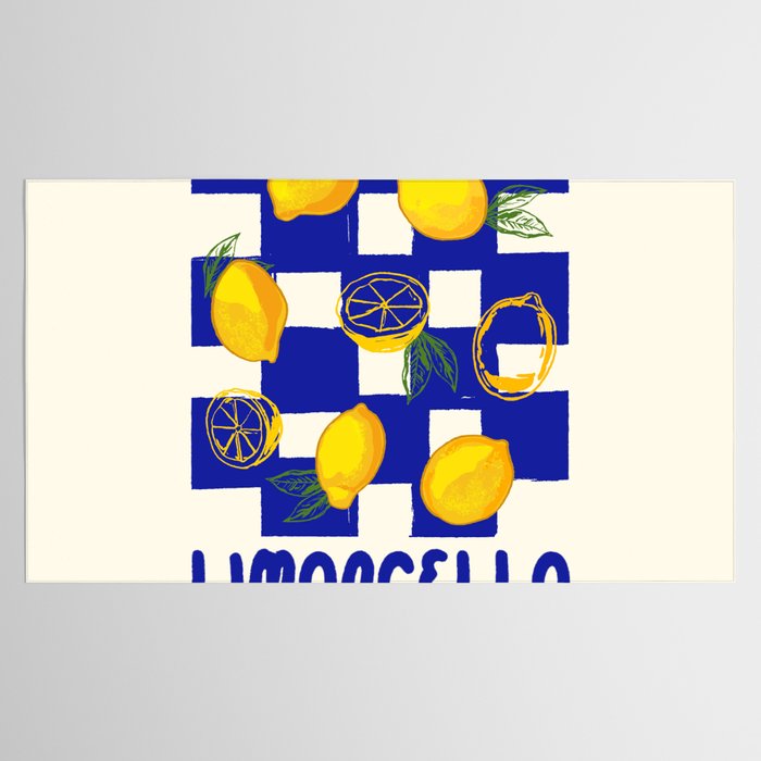 Limoncello Retro Blue Checkered Lemon Tablecloth Gallery Image 2