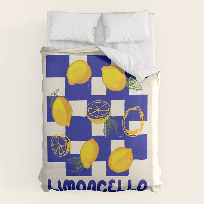 Limoncello Retro Blue Checkered Lemon Duvet Cover Gallery Image 1