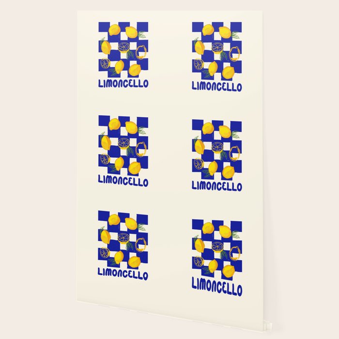 Limoncello Retro Blue Checkered Lemon Wallpaper Gallery Image 2