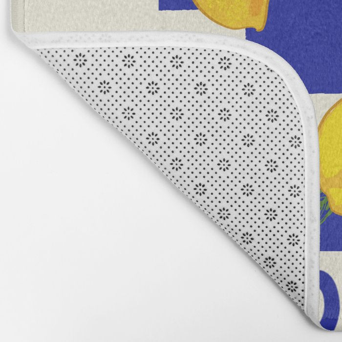 Limoncello Retro Blue Checkered Lemon Bath Mat Gallery Image 2