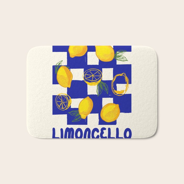 Limoncello Retro Blue Checkered Lemon Bath Mat Gallery Image 1