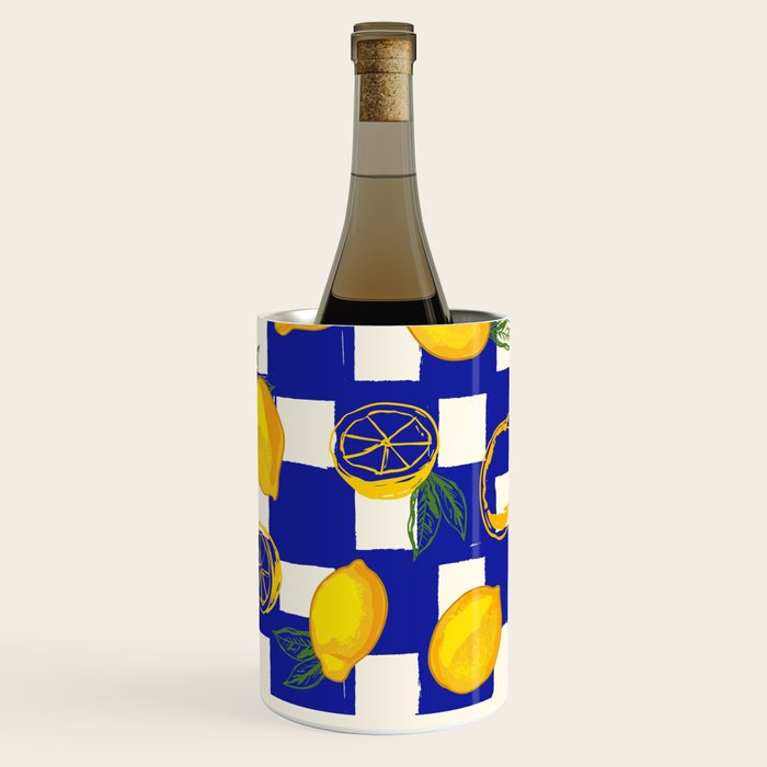 Limoncello Retro Blue Checkered Lemon Wine Chiller Gallery Image 1