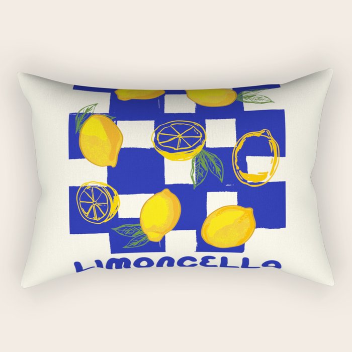 Limoncello Retro Blue Checkered Lemon Rectangular Pillow Gallery Image 1
