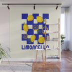 Limoncello Retro Blue Checkered Lemon Wall Mural Gallery Image 1