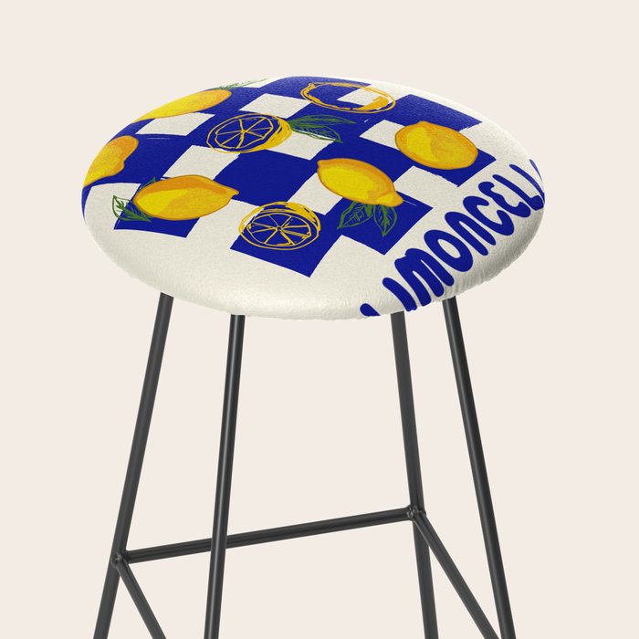 Limoncello Retro Blue Checkered Lemon Stool Gallery Image 2