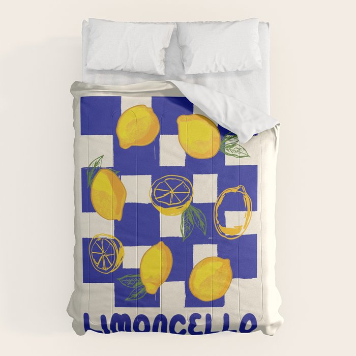 Limoncello Retro Blue Checkered Lemon Comforter Gallery Image 1
