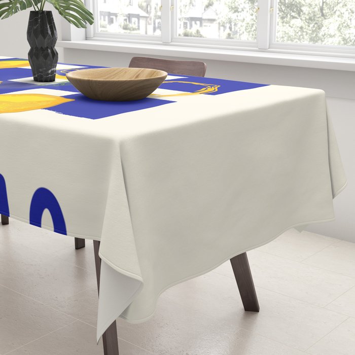 Limoncello Retro Blue Checkered Lemon Tablecloth Gallery Image 3