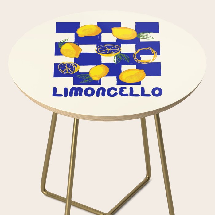 Limoncello Retro Blue Checkered Lemon Side Table Gallery Image 2