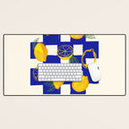 Limoncello Retro Blue Checkered Lemon Desk Mat Gallery Image 1