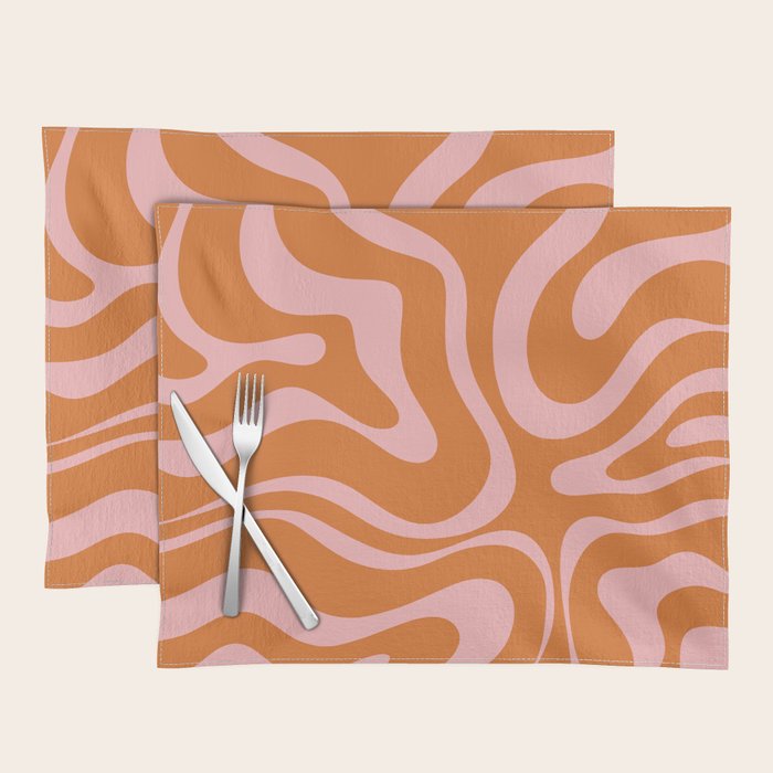 Liquid Candy Retro Swirl Abstract Pattern in Orange and Pink Placemat Gallery Image 1