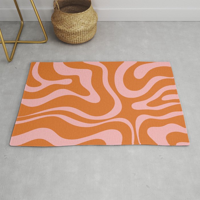 Liquid Candy Retro Swirl Abstract Pattern in Orange and Pink Rug Gallery Image 1