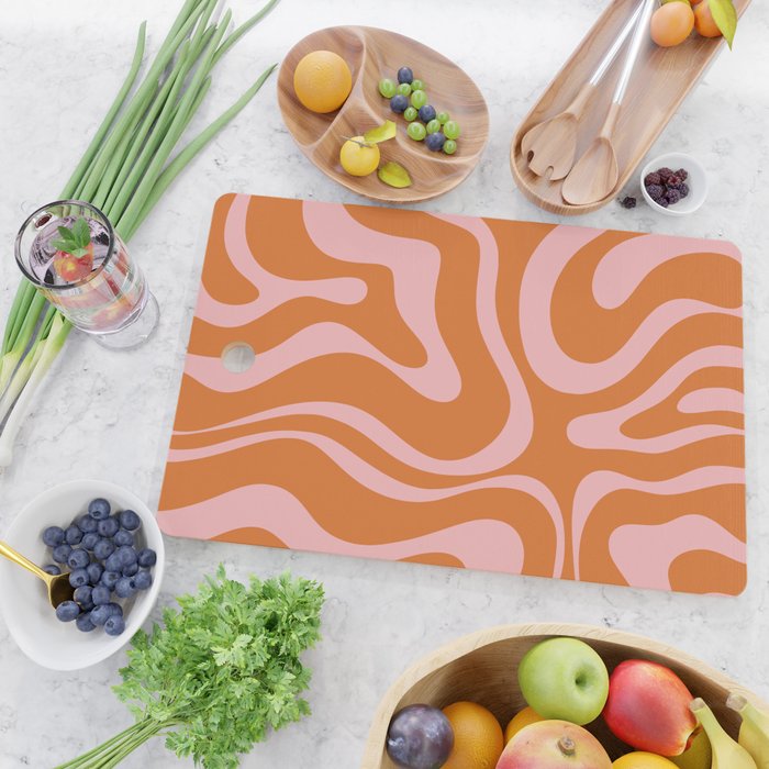 Liquid Candy Retro Swirl Abstract Pattern in Orange and Pink Cutting Board Gallery Image 2