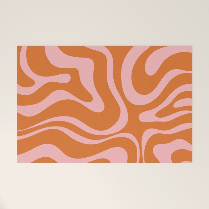 Liquid Candy Retro Swirl Abstract Pattern in Orange and Pink Welcome Mat Gallery Image 1