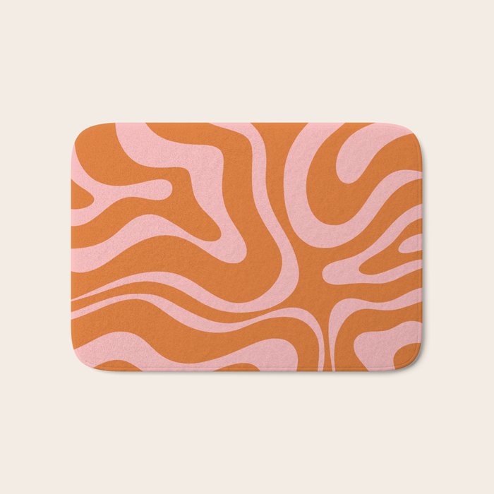 Liquid Candy Retro Swirl Abstract Pattern in Orange and Pink Bath Mat Gallery Image 1