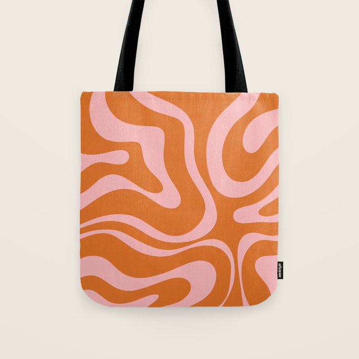 Liquid Candy Retro Swirl Abstract Pattern in Orange and Pink Tote Bag Gallery Image 1