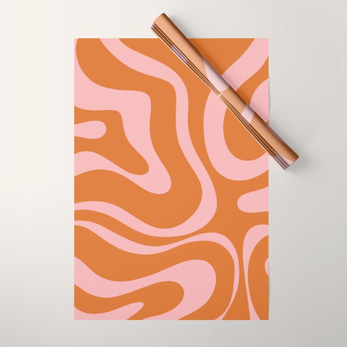 Liquid Candy Retro Swirl Abstract Pattern in Orange and Pink Wrapping Paper Gallery Image 1