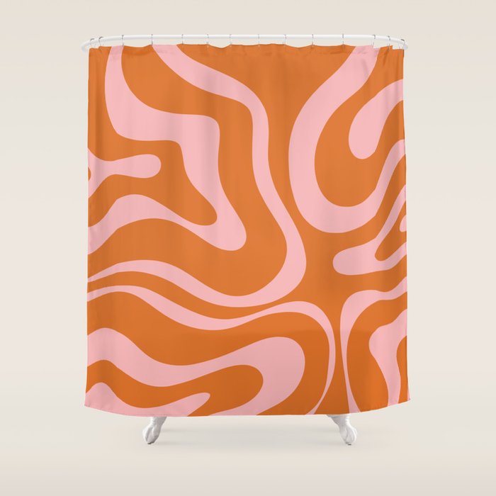 Liquid Candy Retro Swirl Abstract Pattern in Orange and Pink Shower Curtain Gallery Image 1