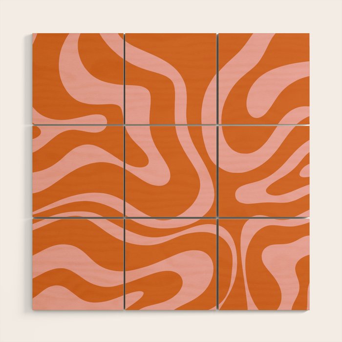 Liquid Candy Retro Swirl Abstract Pattern in Orange and Pink Wood Wall Art Gallery Image 1