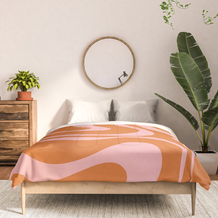 Liquid Candy Retro Swirl Abstract Pattern in Orange and Pink Comforter Gallery Image 3