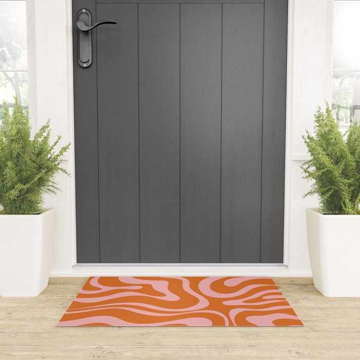Liquid Candy Retro Swirl Abstract Pattern in Orange and Pink Welcome Mat Gallery Image 3