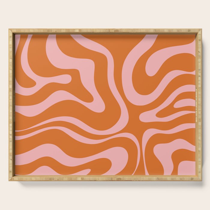 Liquid Candy Retro Swirl Abstract Pattern in Orange and Pink Serving Tray Gallery Image 1