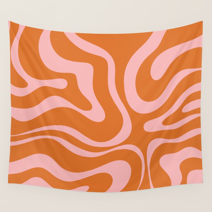 Liquid Candy Retro Swirl Abstract Pattern in Orange and Pink Wall Tapestry Gallery Image 4