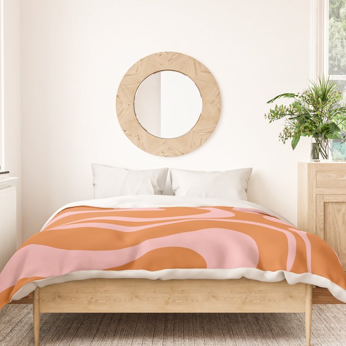 Liquid Candy Retro Swirl Abstract Pattern in Orange and Pink Duvet Cover Gallery Image 3