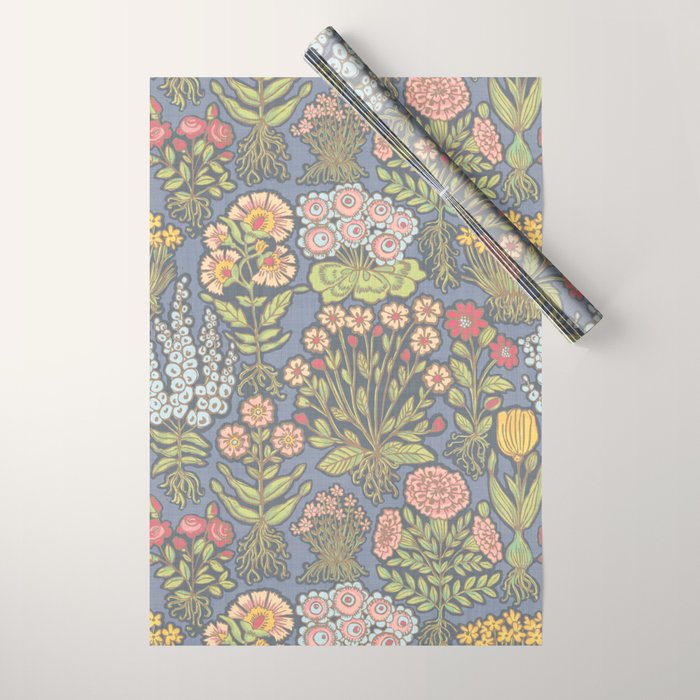 Floral Botanical Mille Fleur Pattern Wrapping Paper Gallery Image 1