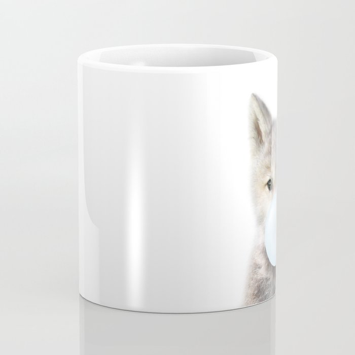 Baby Wolf Blowing Blue Bubble Gum, Baby Boy, Kids, Baby Animals Art Print by Synplus Coffee Mug Gallery Image 4
