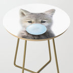 Baby Wolf Blowing Blue Bubble Gum, Baby Boy, Kids, Baby Animals Art Print by Synplus Side Table Gallery Image 2
