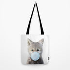 Baby Wolf Blowing Blue Bubble Gum, Baby Boy, Kids, Baby Animals Art Print by Synplus Tote Bag Gallery Image 2