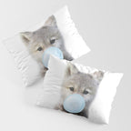Baby Wolf Blowing Blue Bubble Gum, Baby Boy, Kids, Baby Animals Art Print by Synplus Pillow Sham Gallery Image 3