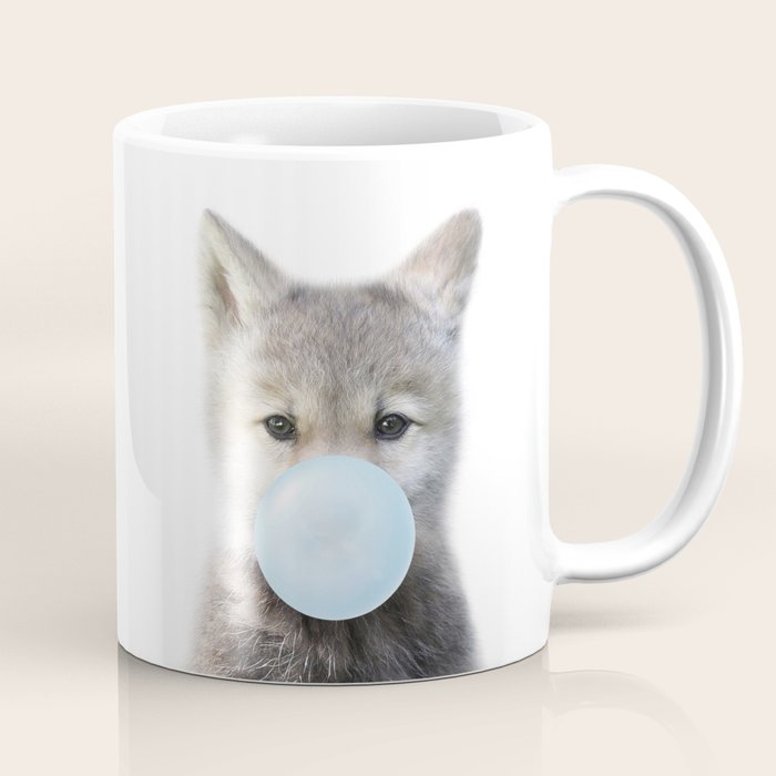 Baby Wolf Blowing Blue Bubble Gum, Baby Boy, Kids, Baby Animals Art Print by Synplus Coffee Mug Gallery Image 1