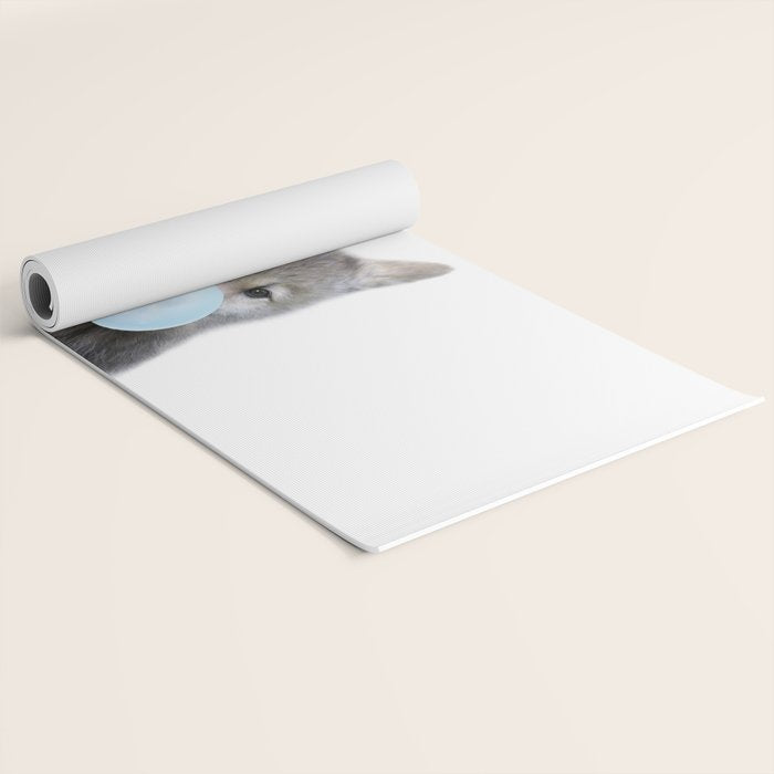 Baby Wolf Blowing Blue Bubble Gum, Baby Boy, Kids, Baby Animals Art Print by Synplus Yoga Mat Gallery Image 2