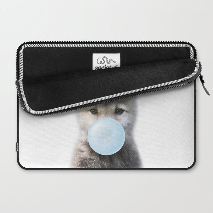 Baby Wolf Blowing Blue Bubble Gum, Baby Boy, Kids, Baby Animals Art Print by Synplus Laptop Sleeve Gallery Image 2
