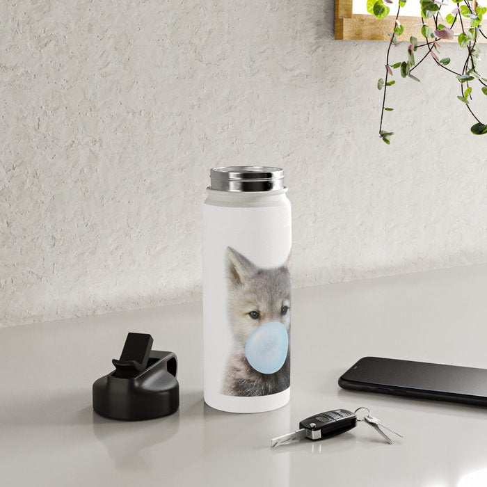 Baby Wolf Blowing Blue Bubble Gum, Baby Boy, Kids, Baby Animals Art Print by Synplus Water Bottle Gallery Image 4