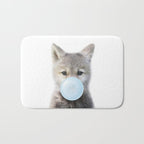 Baby Wolf Blowing Blue Bubble Gum, Baby Boy, Kids, Baby Animals Art Print by Synplus Bath Mat Gallery Image 1