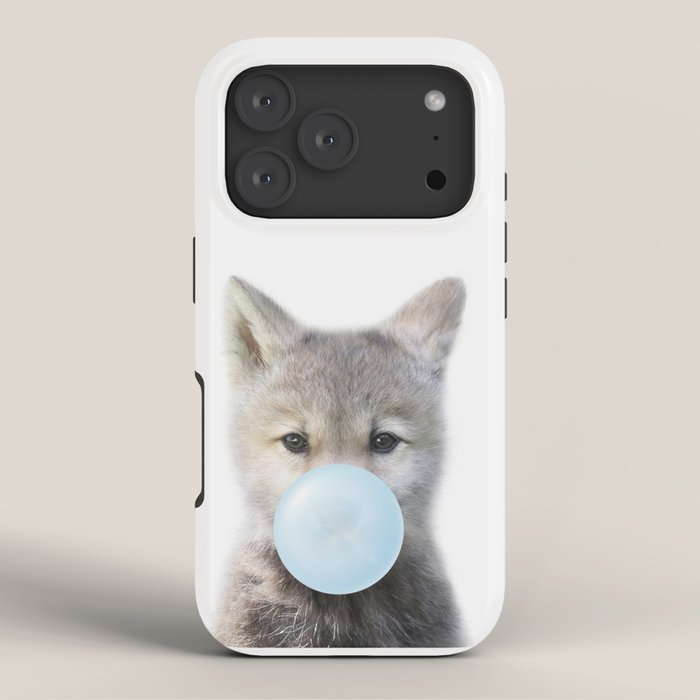 Baby Wolf Blowing Blue Bubble Gum, Baby Boy, Kids, Baby Animals Art Print by Synplus iPhone Case Gallery Image 3