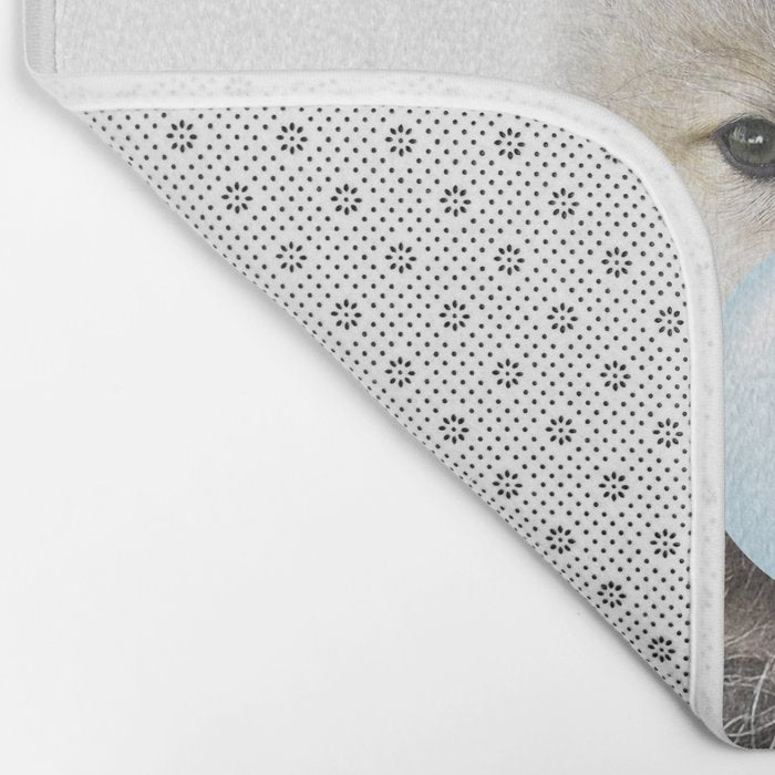 Baby Wolf Blowing Blue Bubble Gum, Baby Boy, Kids, Baby Animals Art Print by Synplus Bath Mat Gallery Image 2