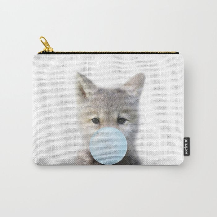 Baby Wolf Blowing Blue Bubble Gum, Baby Boy, Kids, Baby Animals Art Print by Synplus Carry All Pouch Gallery Image 1