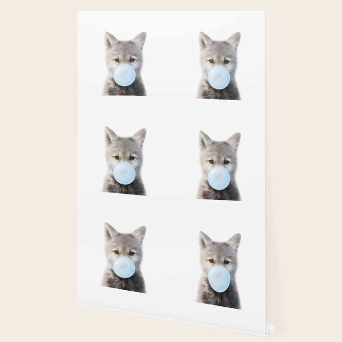 Baby Wolf Blowing Blue Bubble Gum, Baby Boy, Kids, Baby Animals Art Print by Synplus Wallpaper Gallery Image 2