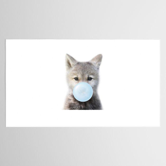 Baby Wolf Blowing Blue Bubble Gum, Baby Boy, Kids, Baby Animals Art Print by Synplus Tablecloth Gallery Image 2