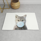 Baby Wolf Blowing Blue Bubble Gum, Baby Boy, Kids, Baby Animals Art Print by Synplus Rug Gallery Image 1